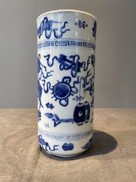 A Chinese celadon-ground slib design 'dragon' vase and Chinese blue and white vase or incense container, 19th C.