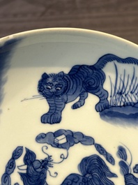 A Chinese blue and white 'mythical beasts' plate, Shunzhi mark and of the period