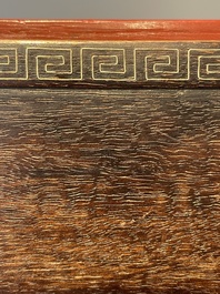 A Chinese rectangular silver-inlaid zitan wood 'dragon' box and cover, 17/18th C.