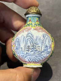 Six Chinese Peking enamel snuff bottles with European design, Qianlong mark, 19/20th C.