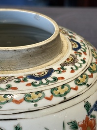 A Chinese famille verte 'figures and antiquities' jar and cover, Kangxi