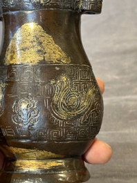 Four Chinese archaistic gilt bronze vases, Yuan/Ming
