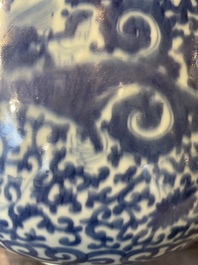 A large Chinese blue and white censer with chilong and floral design, Kangxi