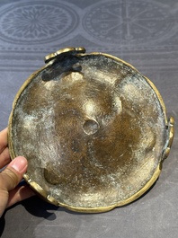 A Chinese bronze censer on stand, Wu Chen Mi Sheng Tang Zhi 戊辰米生堂制 mark, 19th C.