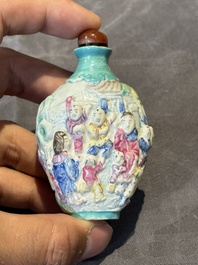 Six Chinese famille rose moulded snuff bottles, Qianlong mark, 19/20th C.