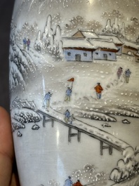 A pair of Chinese polychrome 'snow scene' vases, Jing De Zhen Zhi 景德鎮製 mark, dated 1979