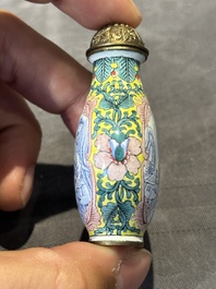 Six Chinese Peking enamel snuff bottles with European design, Qianlong mark, 19/20th C.