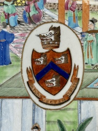 A rare Chinese Canton famille rose armorial dish with the arms of Wight, ca. 1810