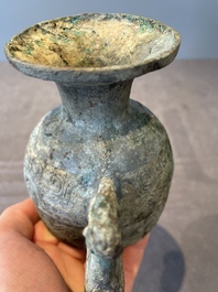 Three Chinese archaic bronze wine vessels, Zhou or later