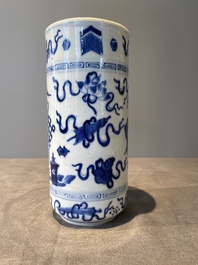 A Chinese celadon-ground slib design 'dragon' vase and Chinese blue and white vase or incense container, 19th C.