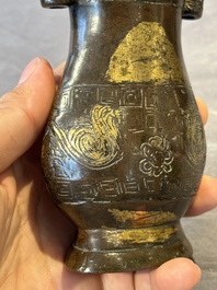 Four Chinese archaistic gilt bronze vases, Yuan/Ming