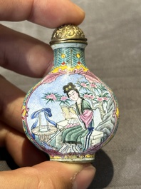 Six Chinese Peking enamel snuff bottles with European design, Qianlong mark, 19/20th C.