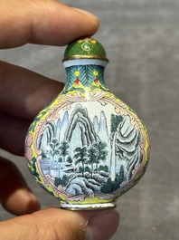 Six Chinese Peking enamel snuff bottles with European design, Qianlong mark, 19/20th C.