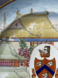 A rare Chinese Canton famille rose armorial dish with the arms of Wight, ca. 1810