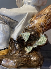 A Chinese polychrome sculpture of a lumberjack, Jingdezheng mark, 20th C.