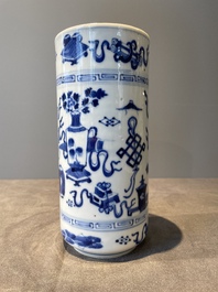 A Chinese celadon-ground slib design 'dragon' vase and Chinese blue and white vase or incense container, 19th C.
