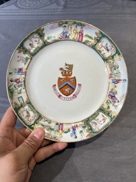 A pair of rare Chinese Canton famille rose armorial plates with the arms of Wight, ca. 1810