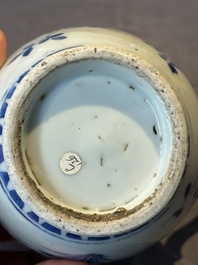 A Chinese blue and white vase with floral design and two handles, Transitional period