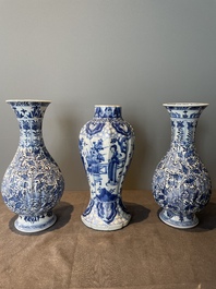 Three Chinese blue and white vases with floral design, Kangxi