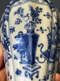 Three Chinese blue and white vases with floral design, Kangxi