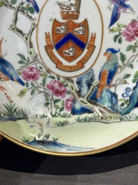 A pair of rare Chinese Canton famille rose armorial plates with the arms of Wight, ca. 1810