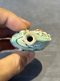 Three Chinese famille rose moulded snuff bottle, Ying Chuan Zhen Cang 穎川珍藏 mark, 19th C.