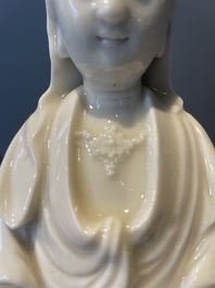 Two Chinese Dehua blanc de Chine figures of Guanyin, 18th C.