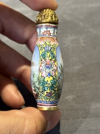Six Chinese Peking enamel snuff bottles with European design, Qianlong mark, 19/20th C.