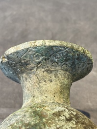 Three Chinese archaic bronze wine vessels, Zhou or later
