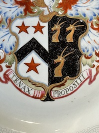 A Chinese famille rose armorial dish with incised rim for the English market with the arms of Willes Impaling Broster, Qianlong