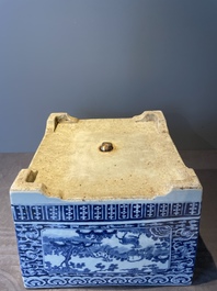 A square Chinese blue and white 'three rams' jardiniere, 19th C.