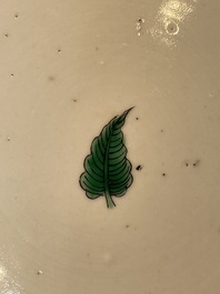 A Chinese famille verte and a famille rose dish with birds among blossom branches, 19th C.