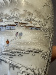 A pair of Chinese polychrome 'snow scene' vases, Jing De Zhen Zhi 景德鎮製 mark, dated 1979