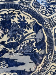 A large Chinese blue and white kraak porcelain dish with pheasants, Wanli