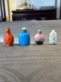 Four Chinese Peking glass snuff bottles, one with a Qianlong mark, 18/19th C.
