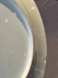 A Chinese blue and white armorial dish with an alliance coat of arms, Qianlong