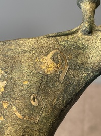 Three Chinese archaic bronze wine vessels, Zhou or later