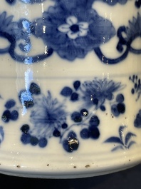 A Chinese blue and white garniture of five vases with lotus scrolls, 19th C.
