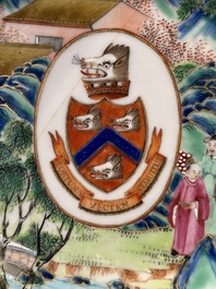 A pair of rare Chinese Canton famille rose armorial soup plates with the arms of Wight, ca. 1810