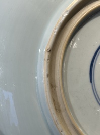 A Chinese famille verte 'leaping carps' dish, artemisia leaf mark, Kangxi