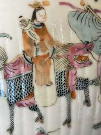 A pair of Chinese famille rose jars and covers with figures in a garden, Tongzhi mark and of the period