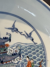 A Chinese famille verte 'Hai Wu Tian Chou 海屋添筹' plate, Yongzheng mark, 19th C.