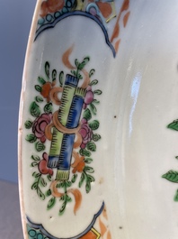 A Chinese famille verte and a famille rose dish with birds among blossom branches, 19th C.