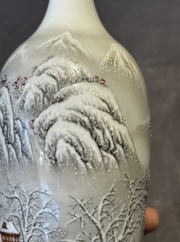 A pair of Chinese polychrome 'snow scene' vases, Jing De Zhen Zhi 景德鎮製 mark, dated 1979
