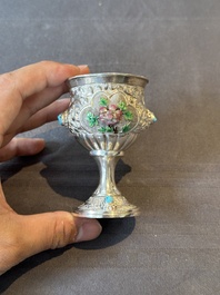 A rare Chinese silver, enamel and hardstone coffee set with matching tray, 20th C.