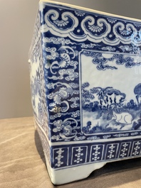 A square Chinese blue and white 'three rams' jardiniere, 19th C.
