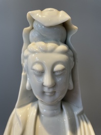 Two Chinese Dehua blanc de Chine figures of Guanyin, 18th C.