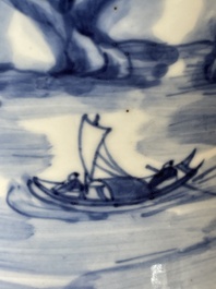 A Chinese blue and white 'landscape' vase and cover, Chenghua mark, 19th C.