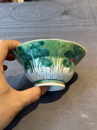 Two Chinese blue, white and famille rose bowls and two famille rose bowls, Guangxu and Shen De Tang mark, 19th C.