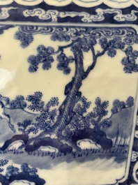 A square Chinese blue and white 'three rams' jardiniere, 19th C.
